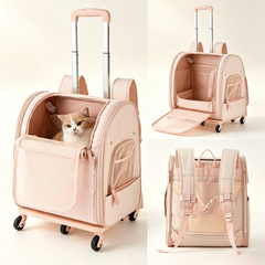 3-in-1 Pet Backpack Carrier with Detachable Trolley Base