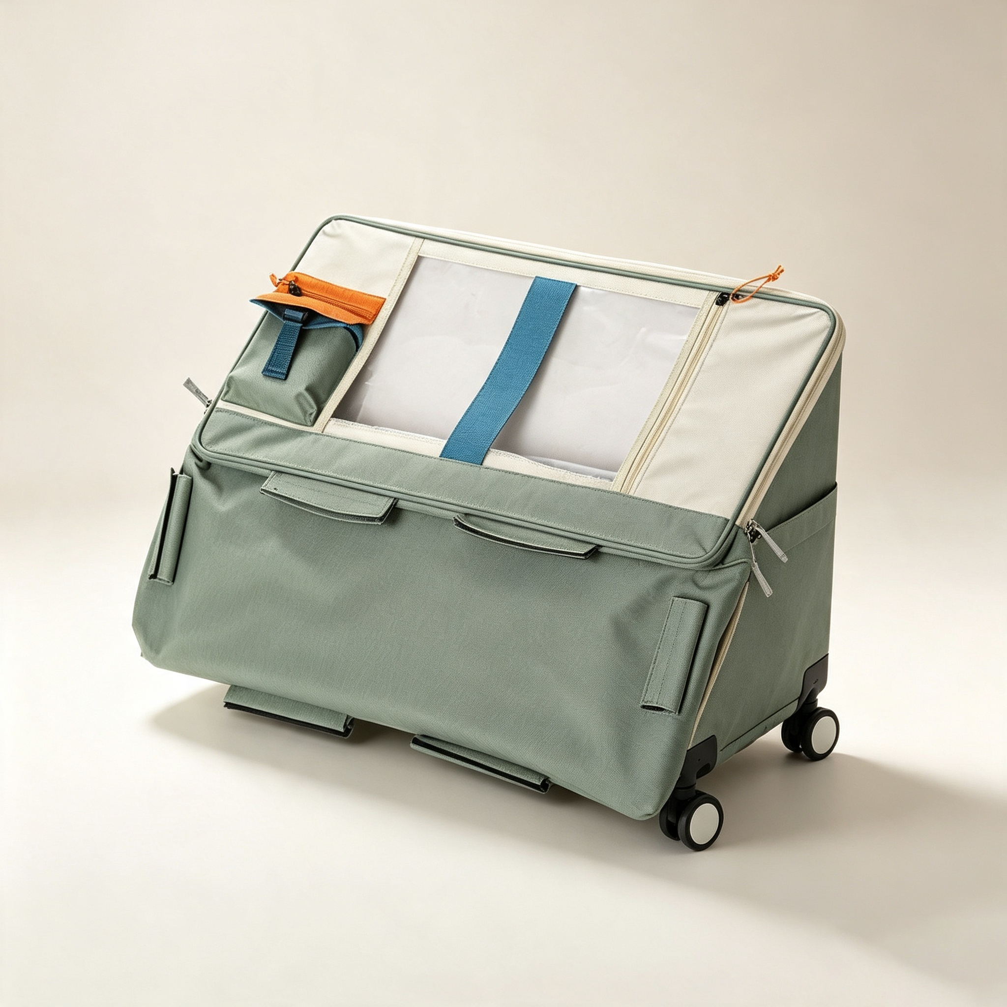 Double Compartment Rolling Pet Carrier with Retractable Handle