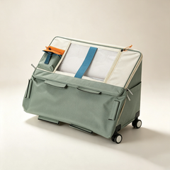 Double Compartment Rolling Pet Carrier with Retractable Handle