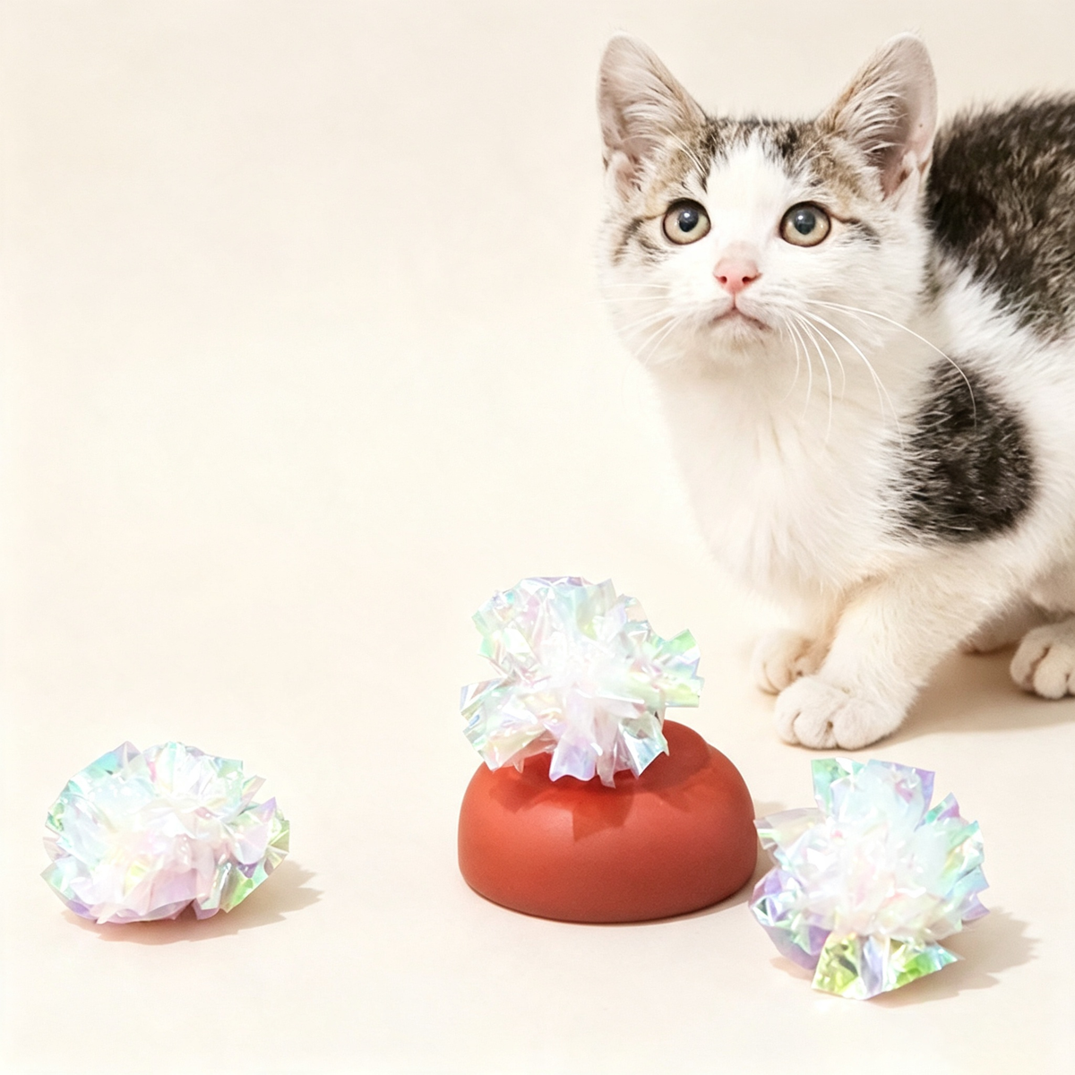 Iridescent Crinkle Mylar Cat Ball Toy