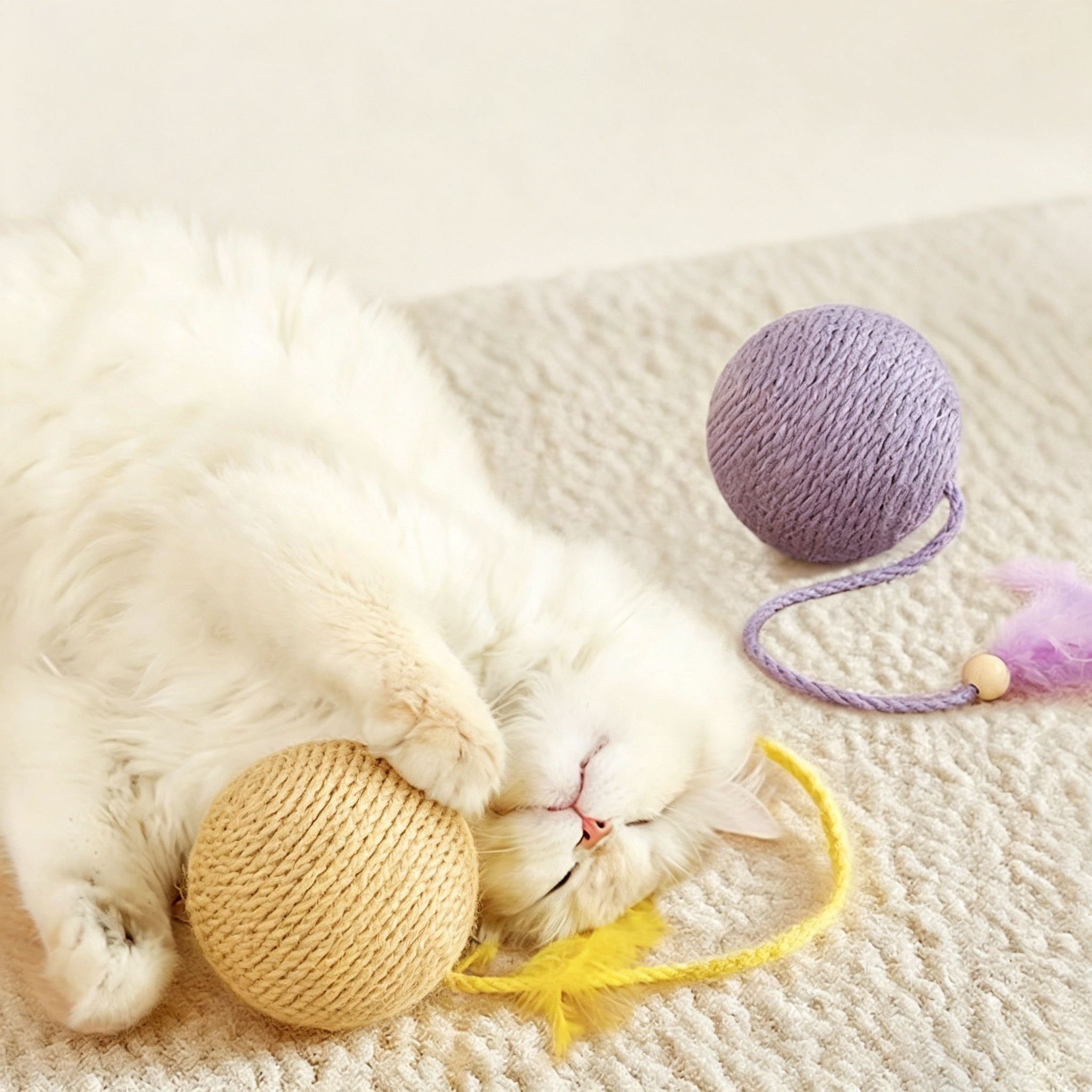 Woven Rope Cat Ball Toy with Feather