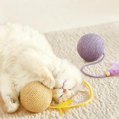 Woven Rope Cat Ball Toy with Feather