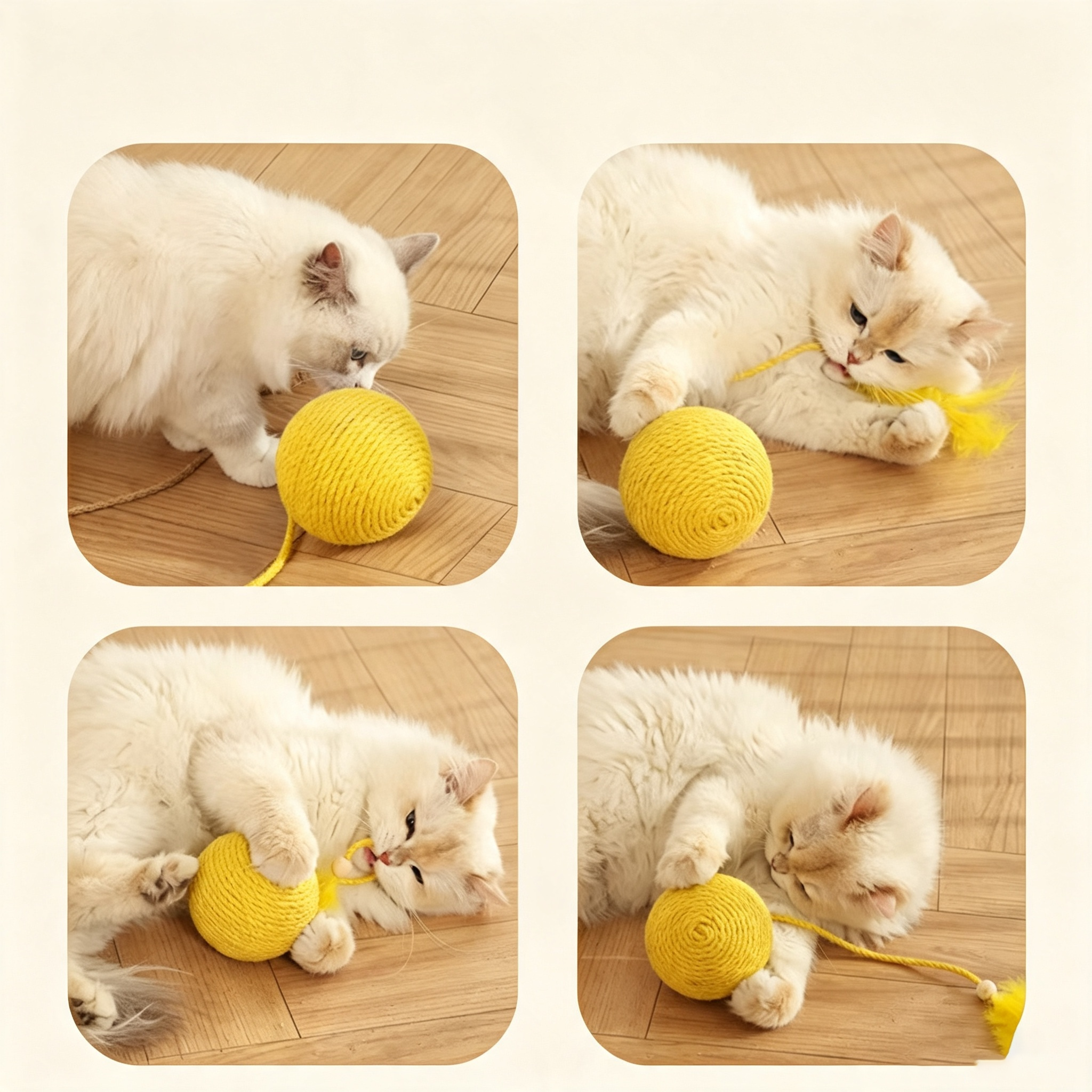 Woven Rope Cat Ball Toy with Feather