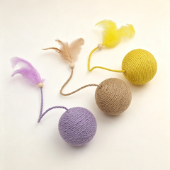 Woven Rope Cat Ball Toy with Feather